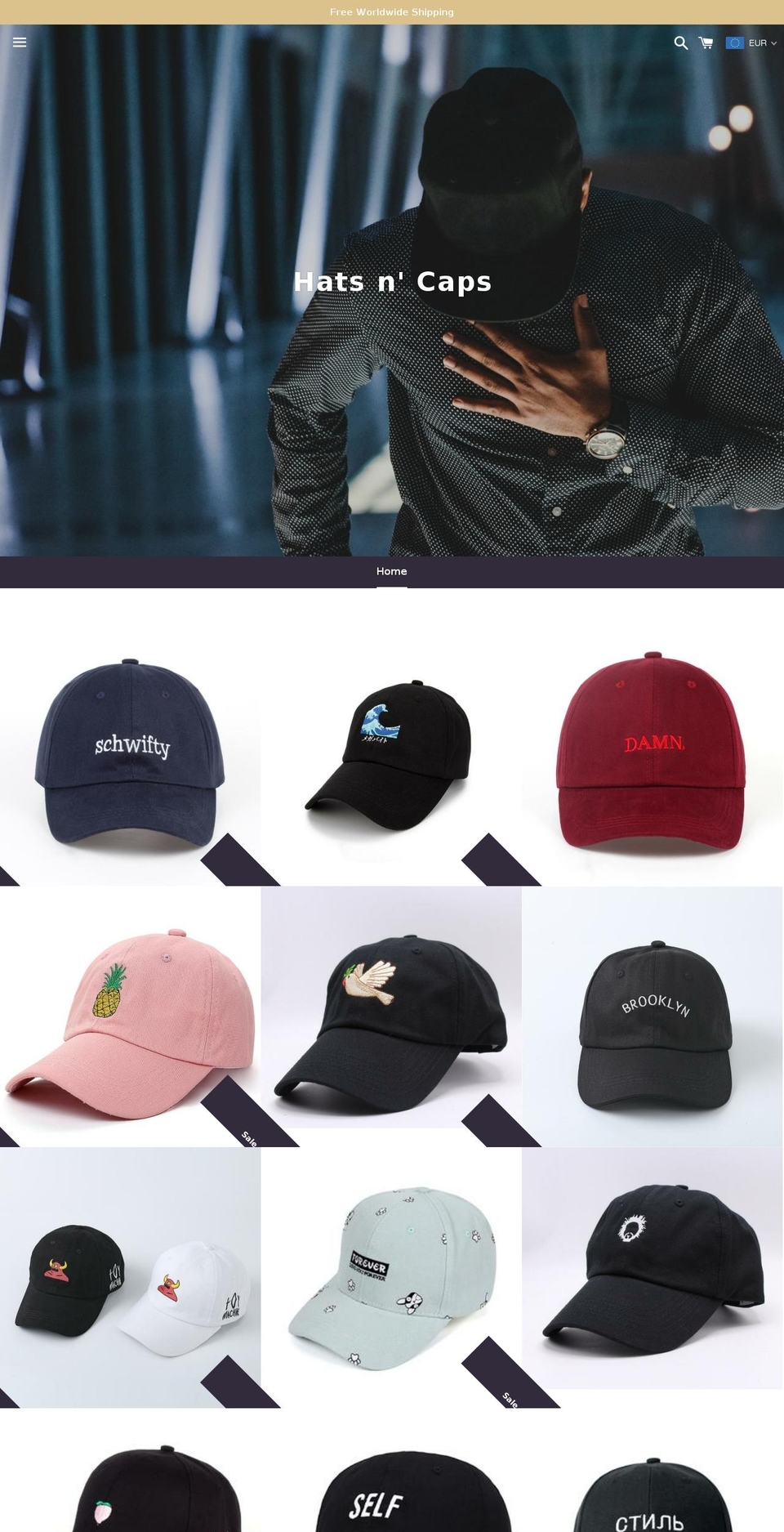 hatsncaps.net shopify website screenshot