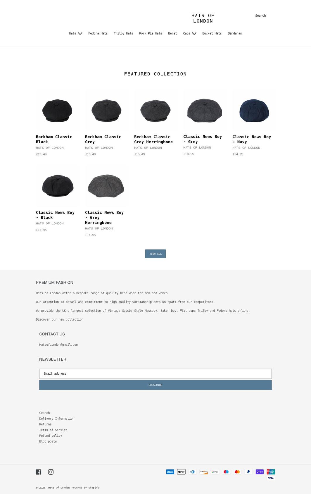 hatsoflondon.com shopify website screenshot