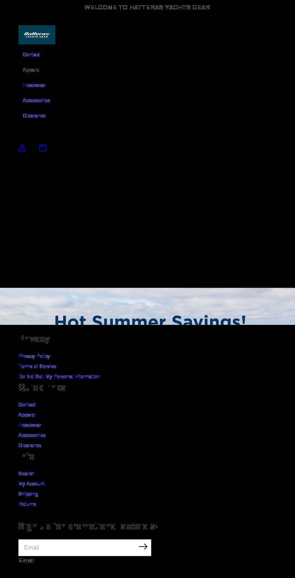 hatterasyachtsgear.com shopify website screenshot