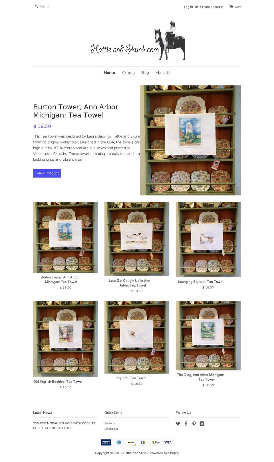 hattieandskunk.com — Shopify storefront screenshot