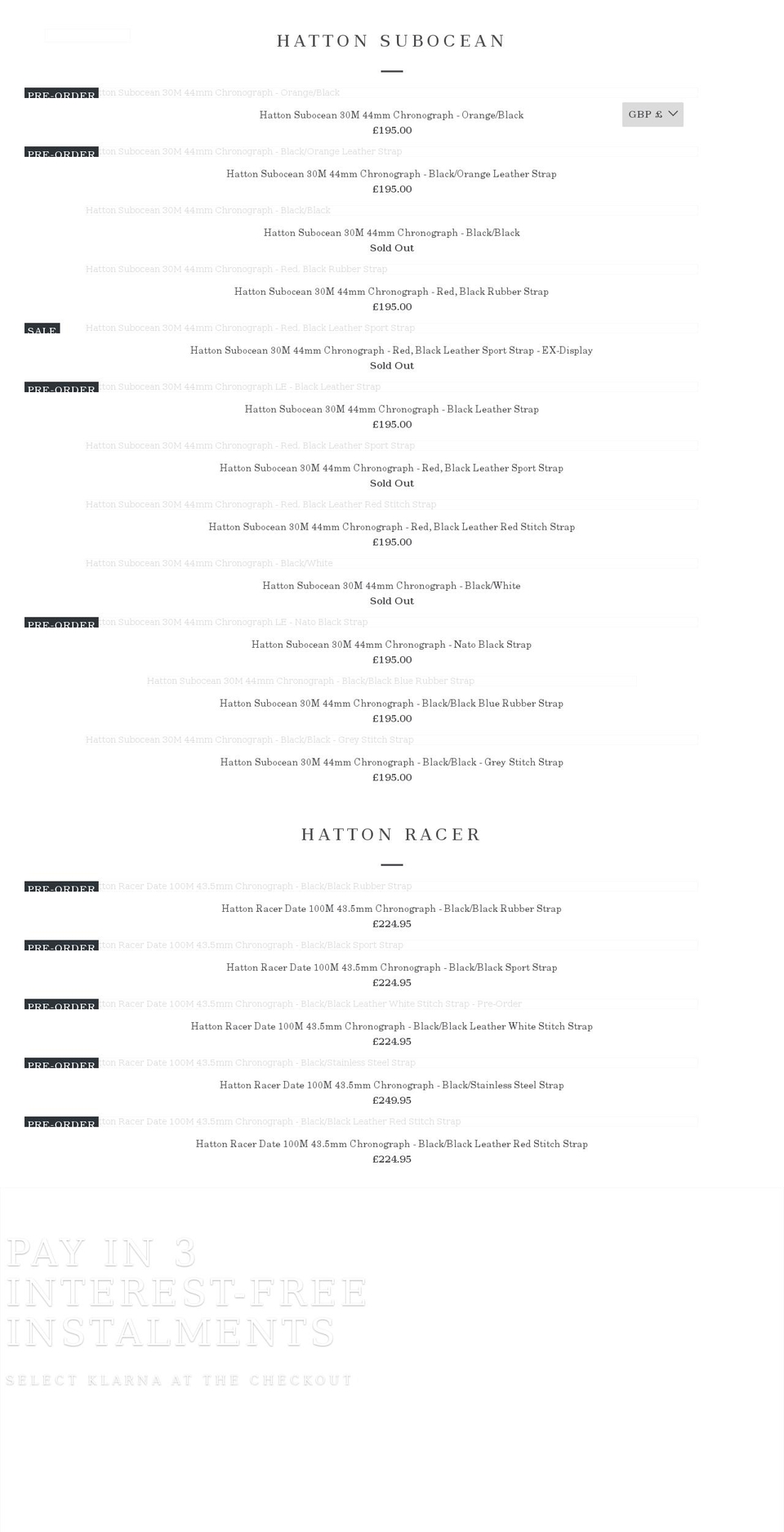 hattonwatches.com shopify website screenshot