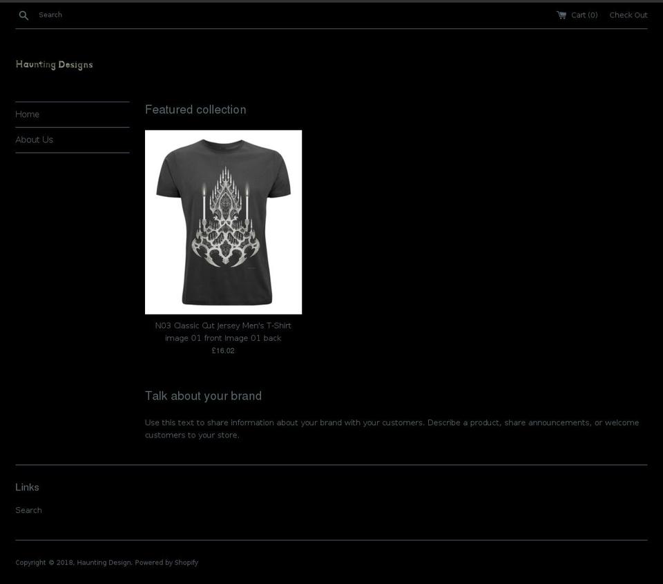 hauntingdesigns.com shopify website screenshot