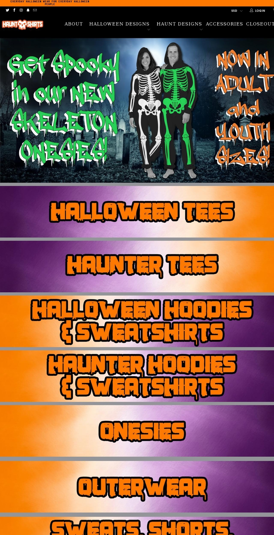 hauntshirts.com shopify website screenshot