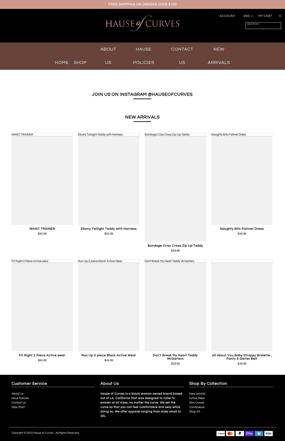 hauseofcurves.com shopify website screenshot