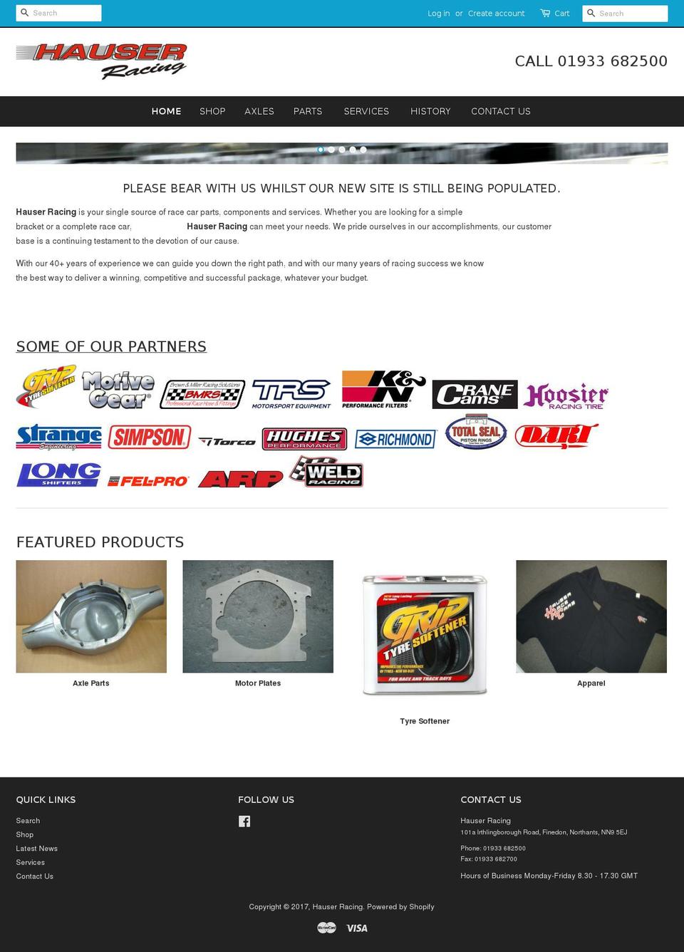 hauserracing.com shopify website screenshot