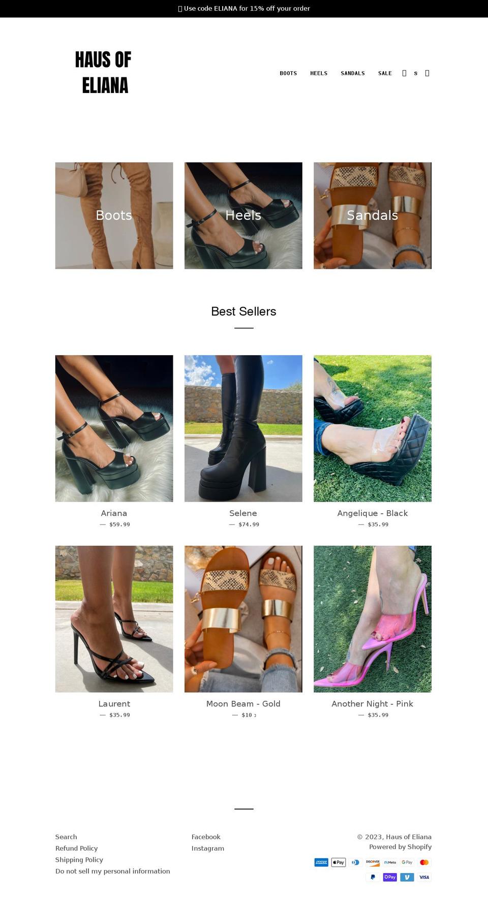 hausofeliana.com shopify website screenshot