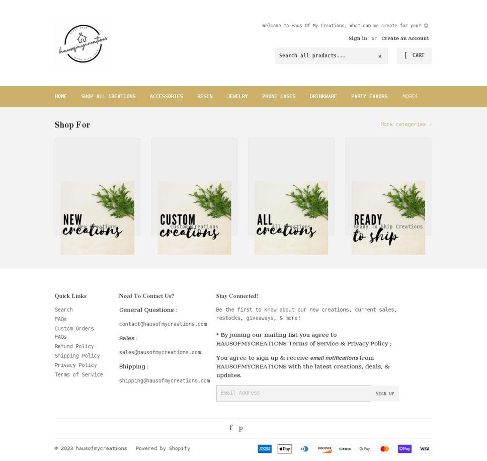 hausofmycreations.com shopify website screenshot