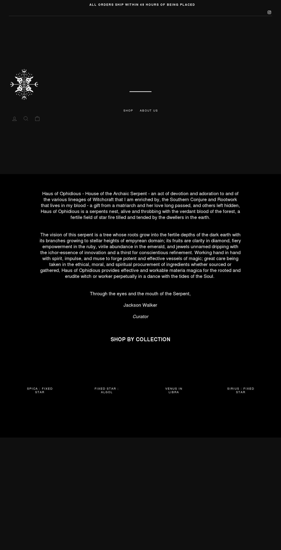 hausofophidious.com shopify website screenshot