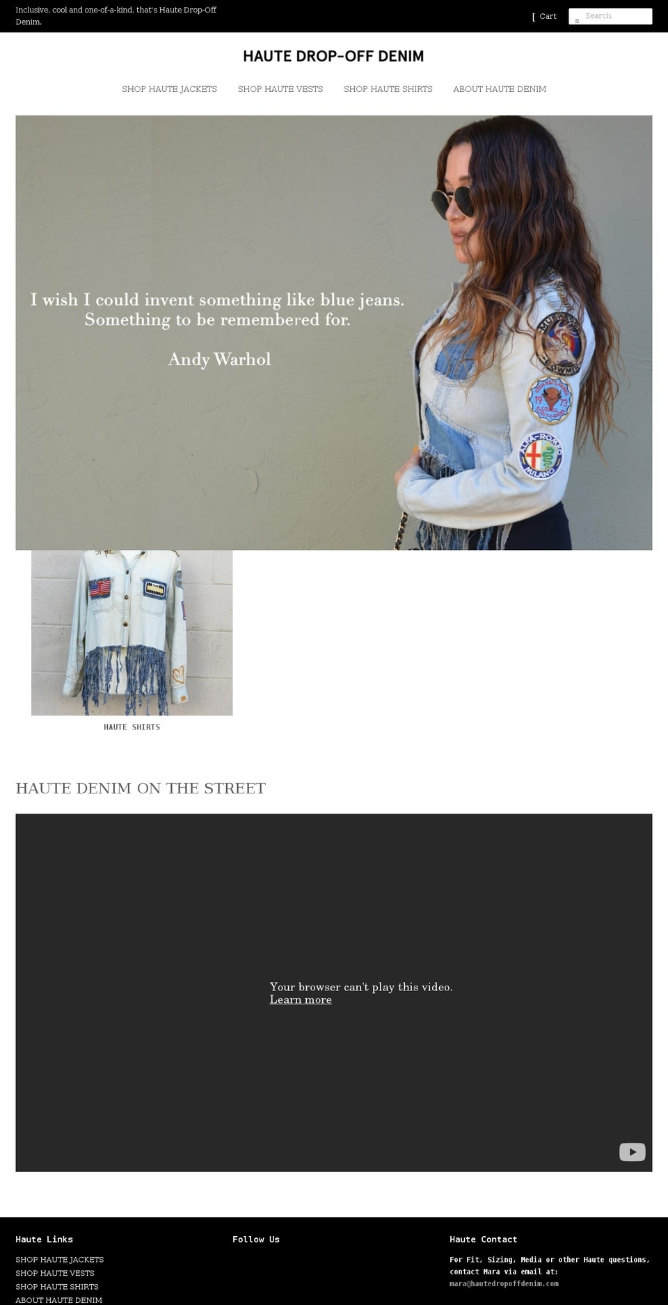 hautedropoffdenim.com shopify website screenshot