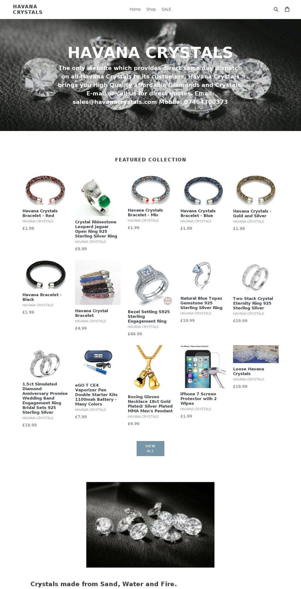 havanacrystals.com — Shopify storefront screenshot