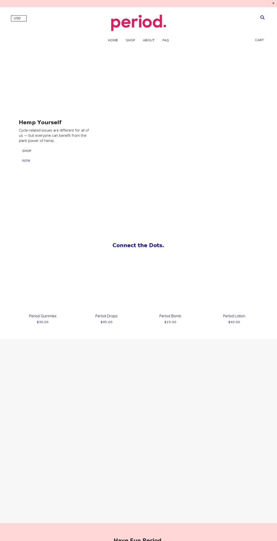 havefunperiod.com shopify website screenshot