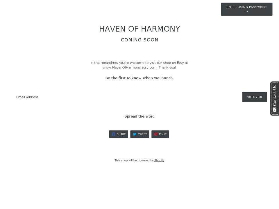havenofharmony.com — Shopify storefront screenshot