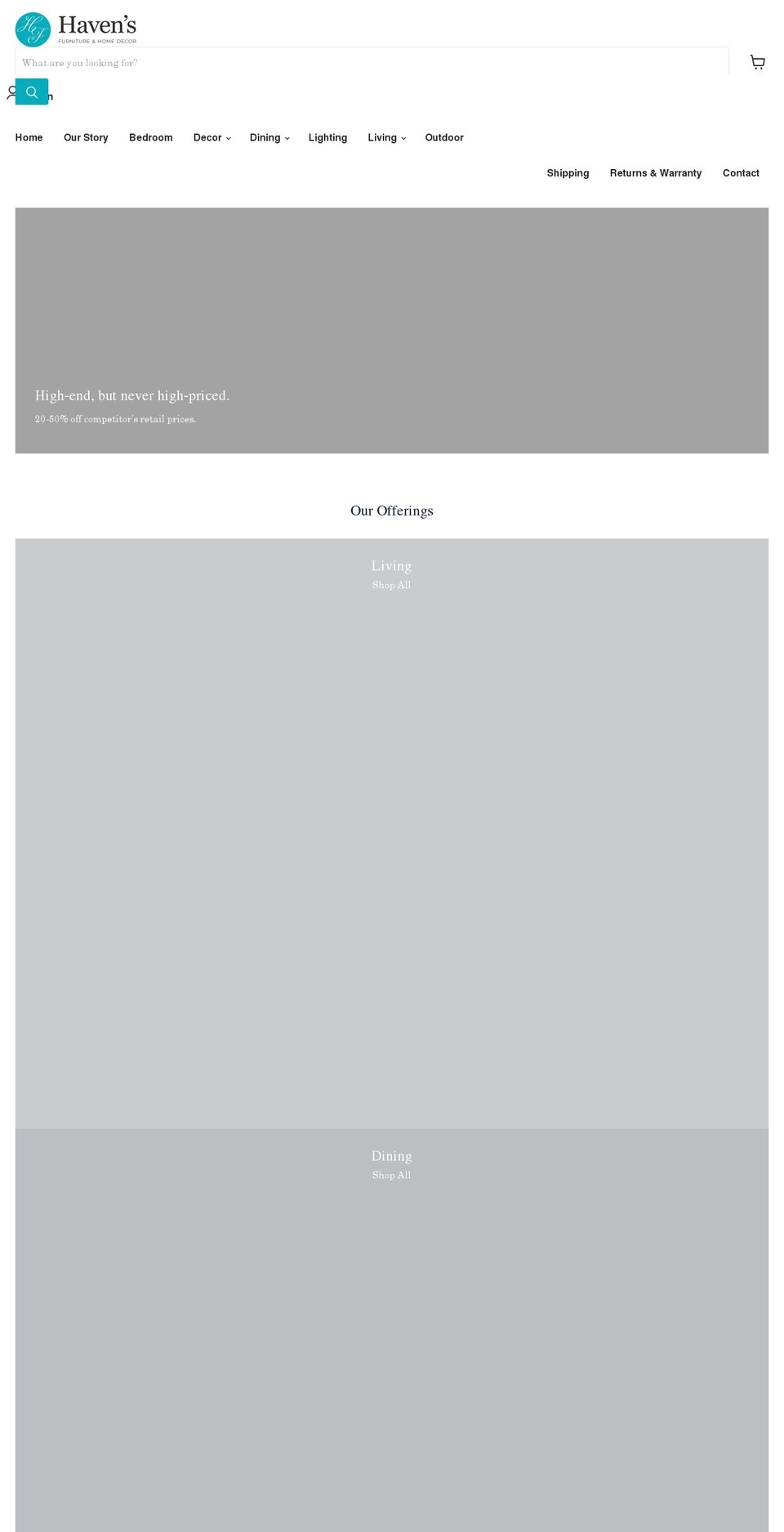 havensfurniture.com shopify website screenshot