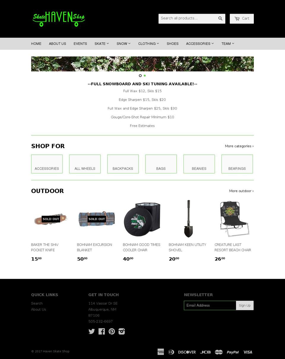 havenskateshop.com shopify website screenshot
