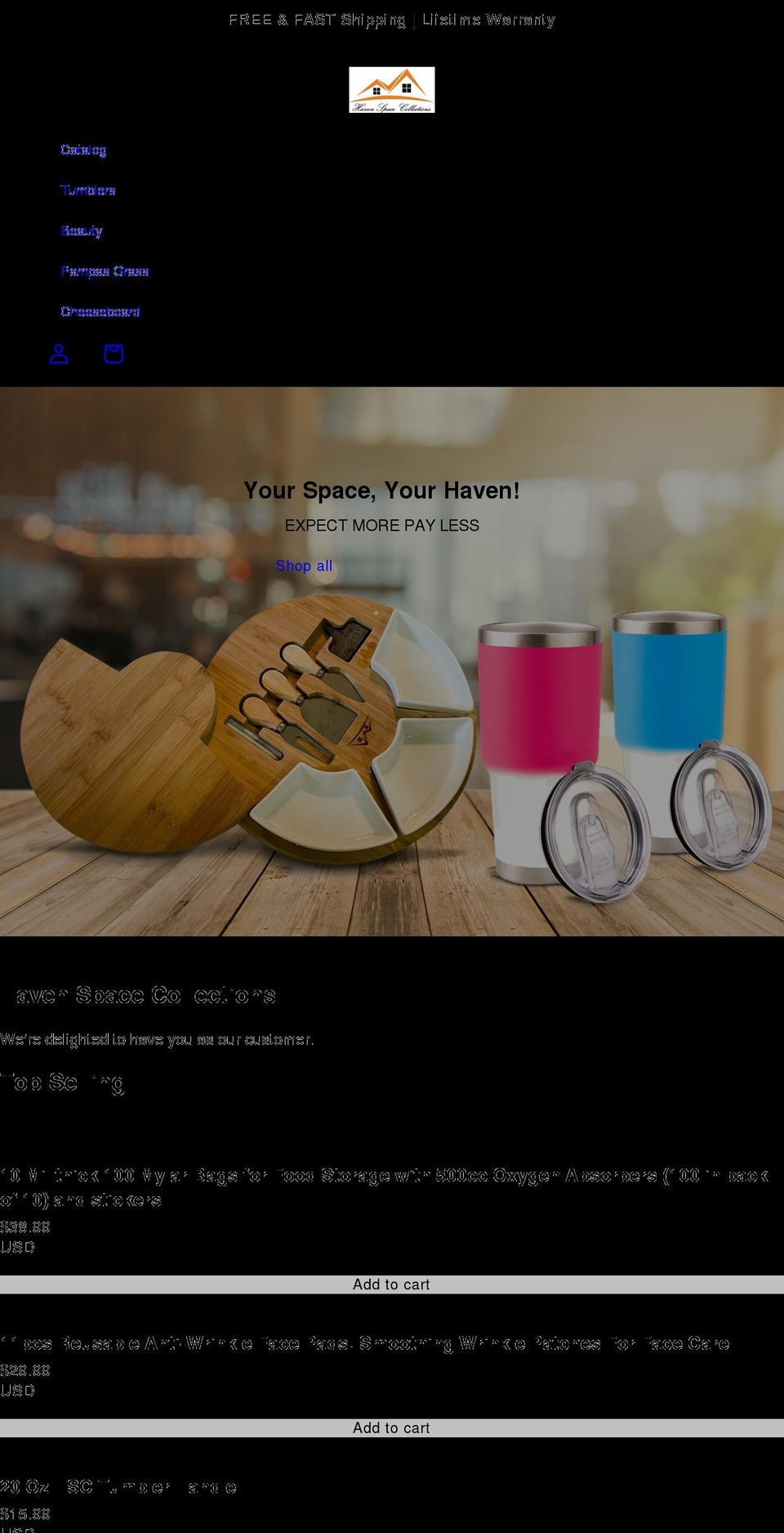 havenspacecollection.com shopify website screenshot