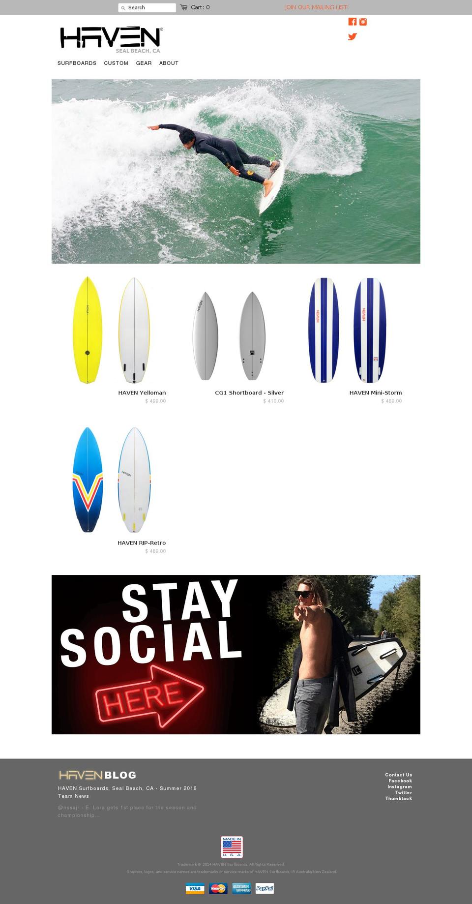 havensurfboards.com — Shopify storefront screenshot