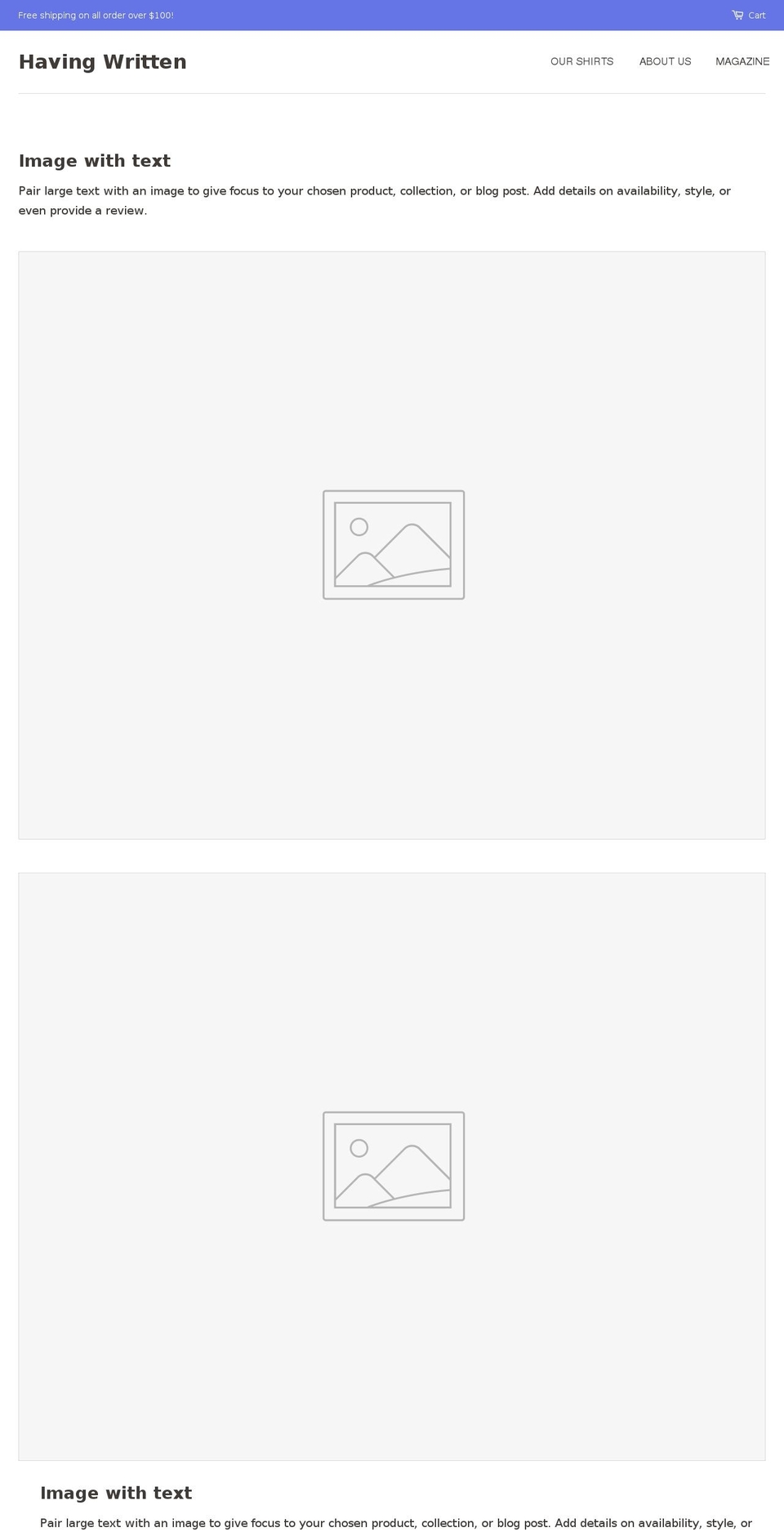 havingwritten.net shopify website screenshot
