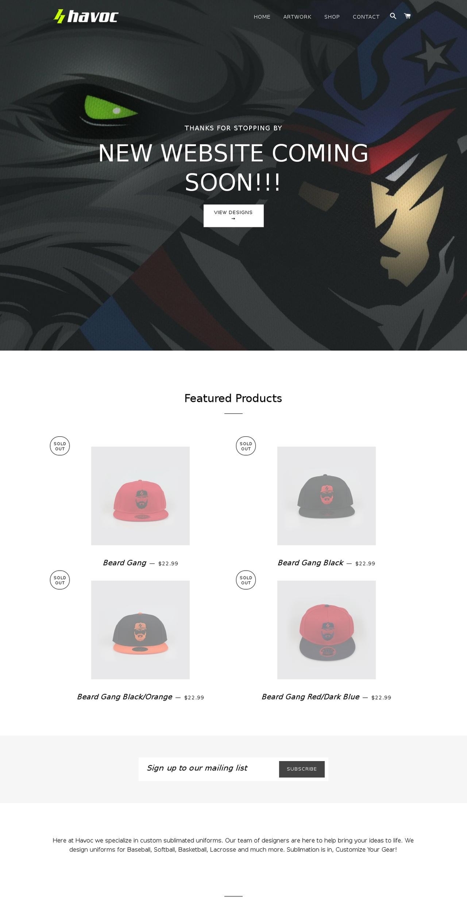 havocteams.com — Shopify storefront screenshot