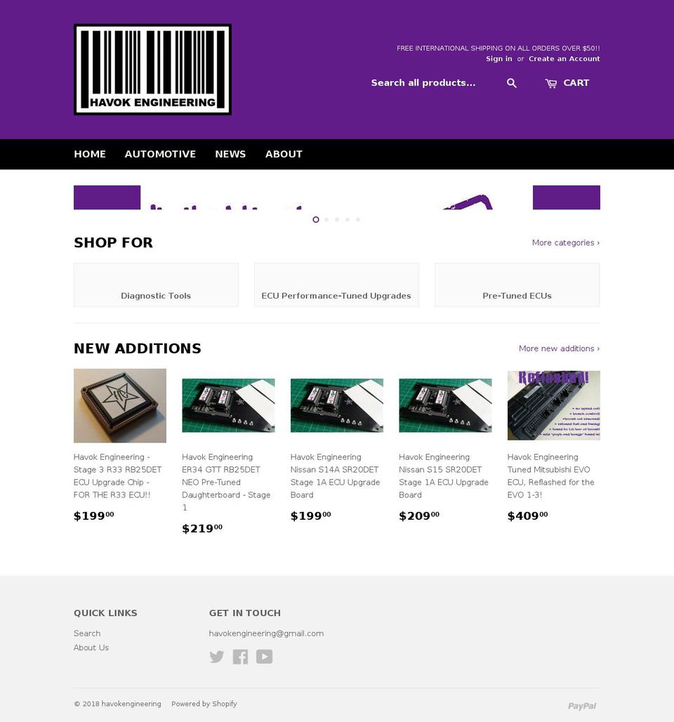 havokengineering.com shopify website screenshot