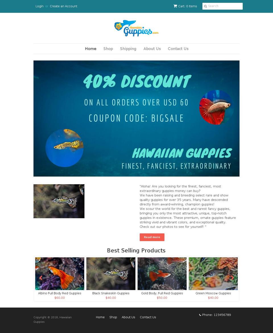 hawaiianguppies.com shopify website screenshot