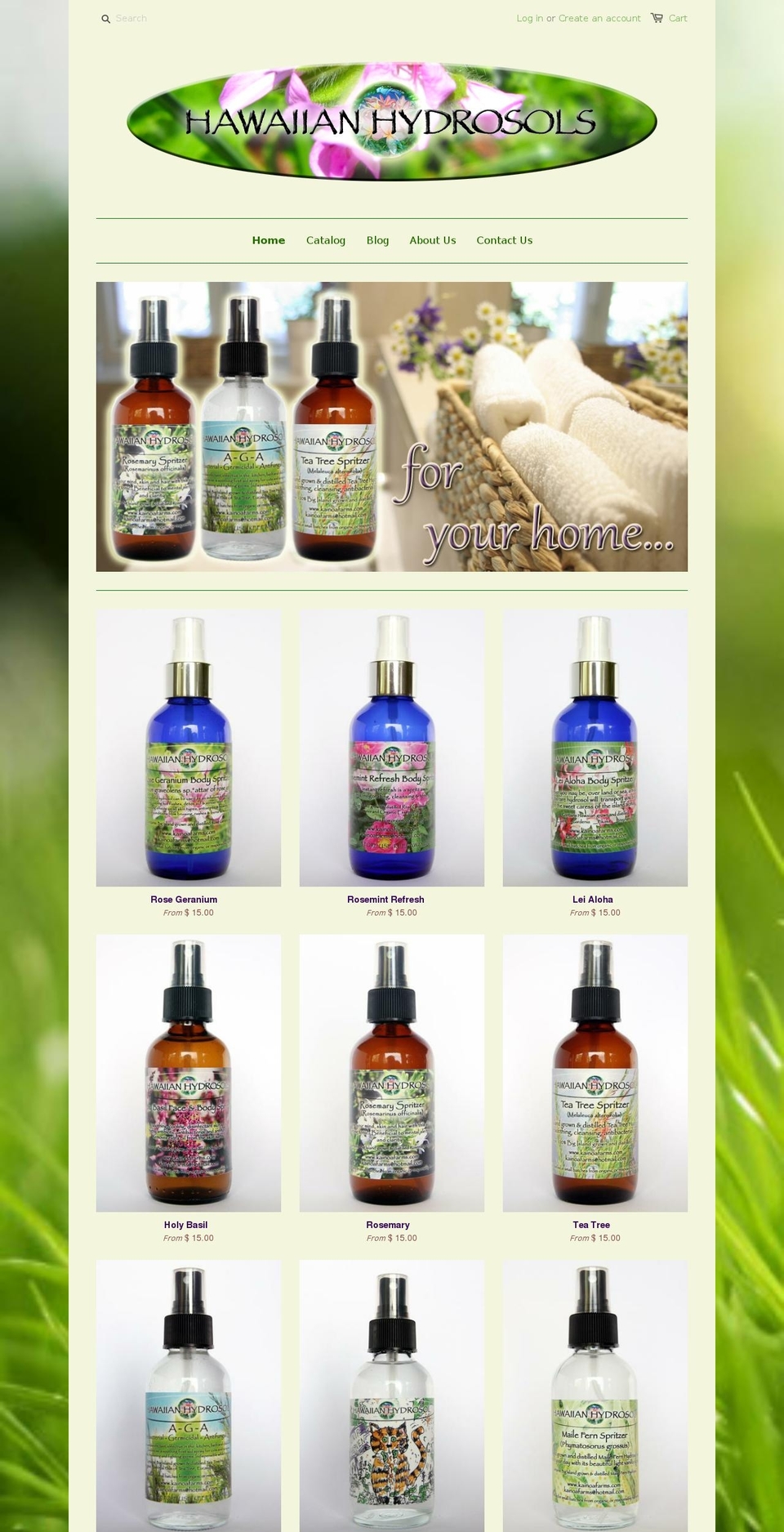 hawaiianhydrosols.com shopify website screenshot