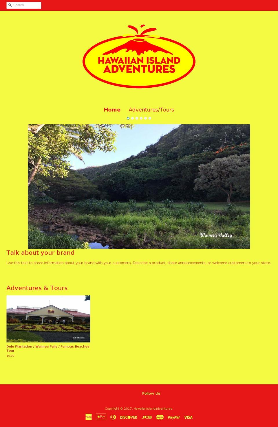 hawaiianislandadventures.com shopify website screenshot