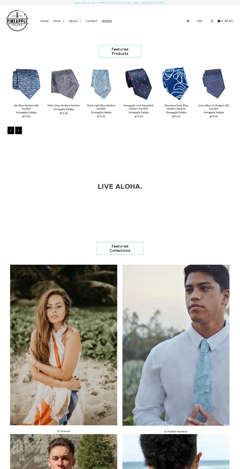 hawaiianneckties.com — Shopify storefront screenshot