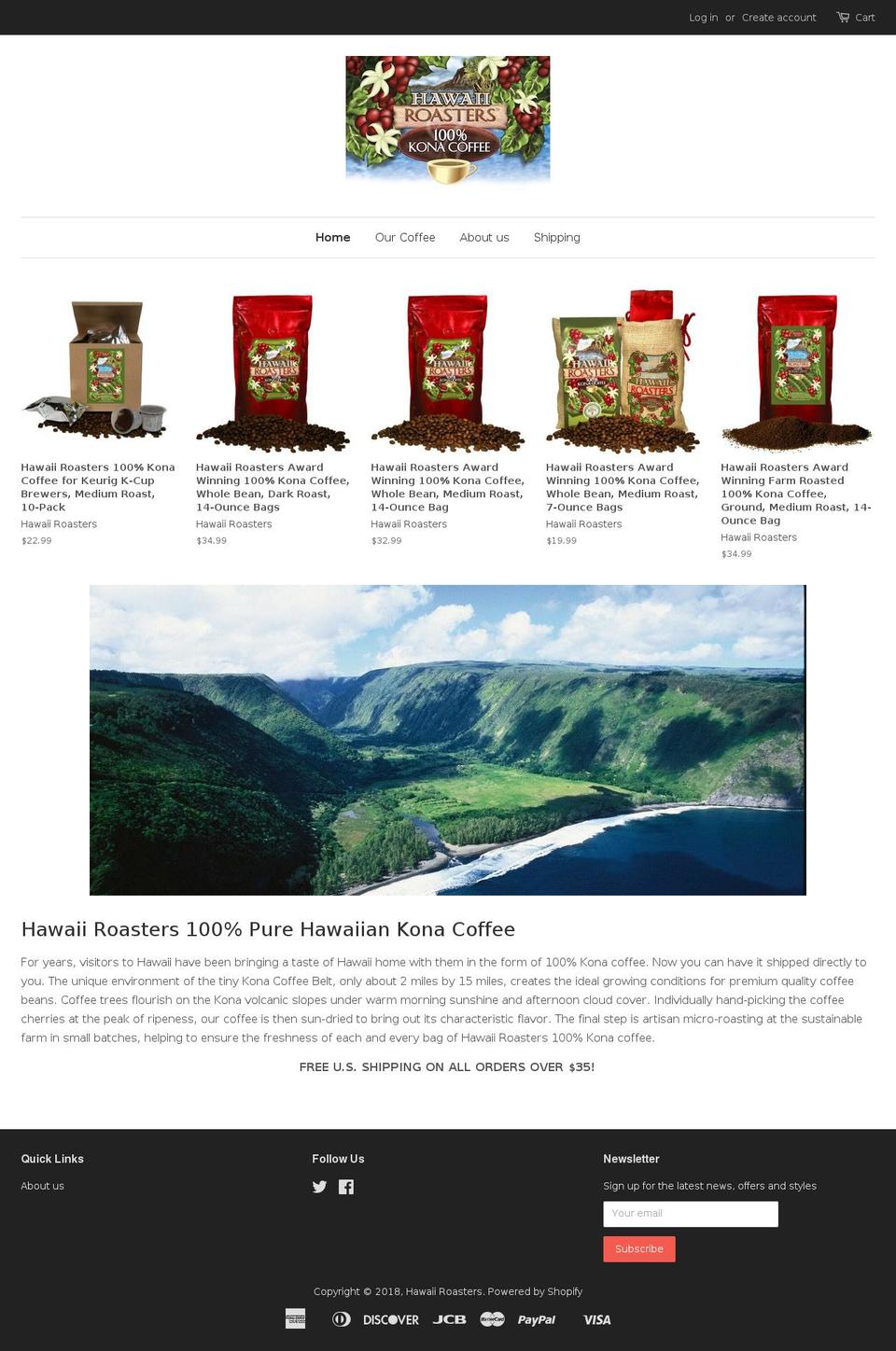 hawaiianroasters.com — Shopify storefront screenshot