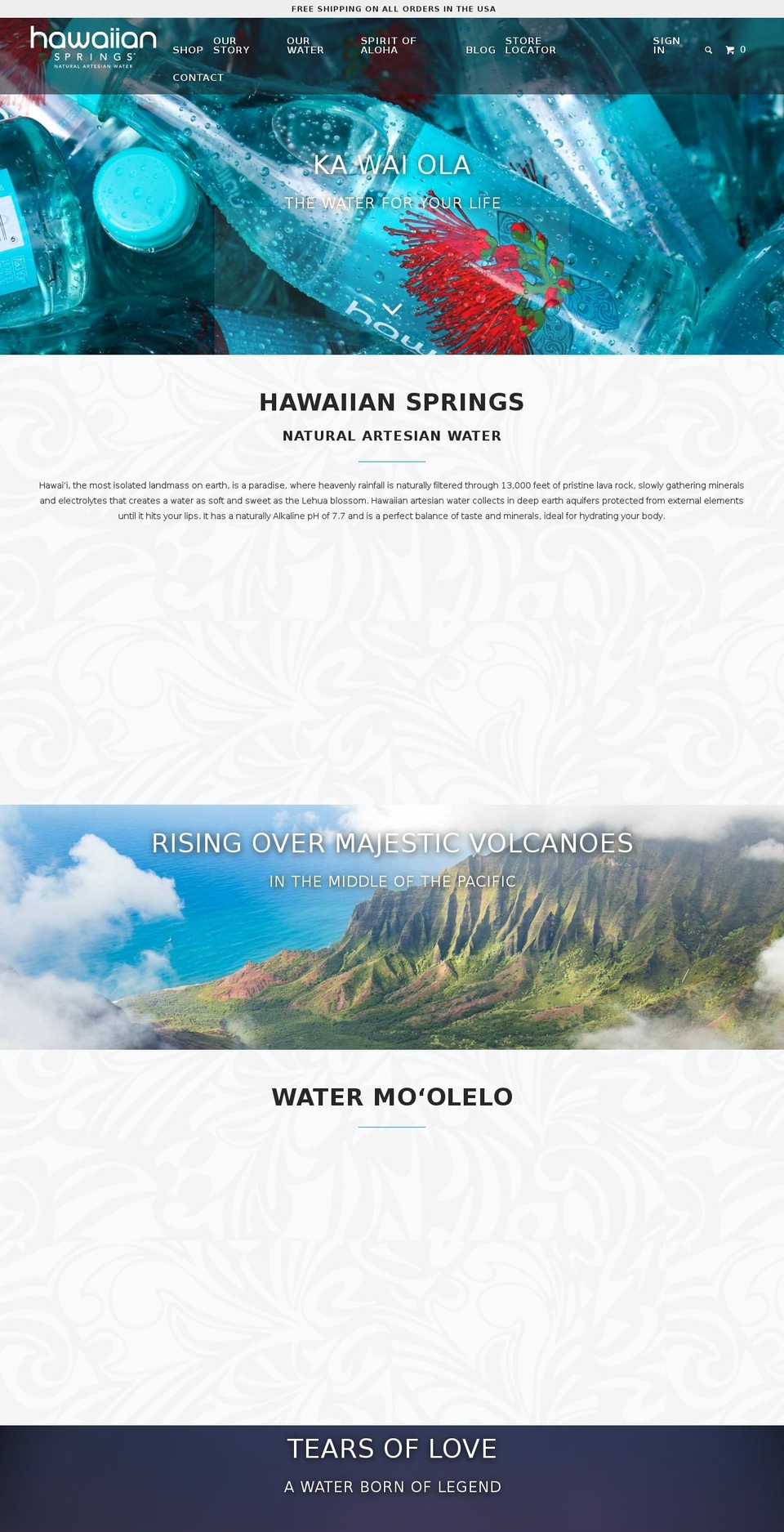 hawaiiansprings.net shopify website screenshot