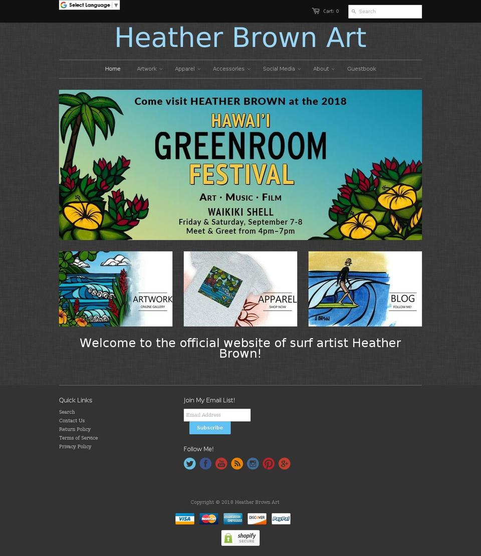 hawaiiartistheatherbrown.com — Shopify storefront screenshot