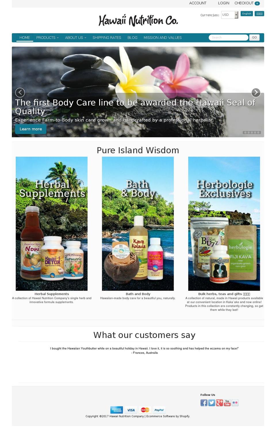 hawaiinutrition.com shopify website screenshot
