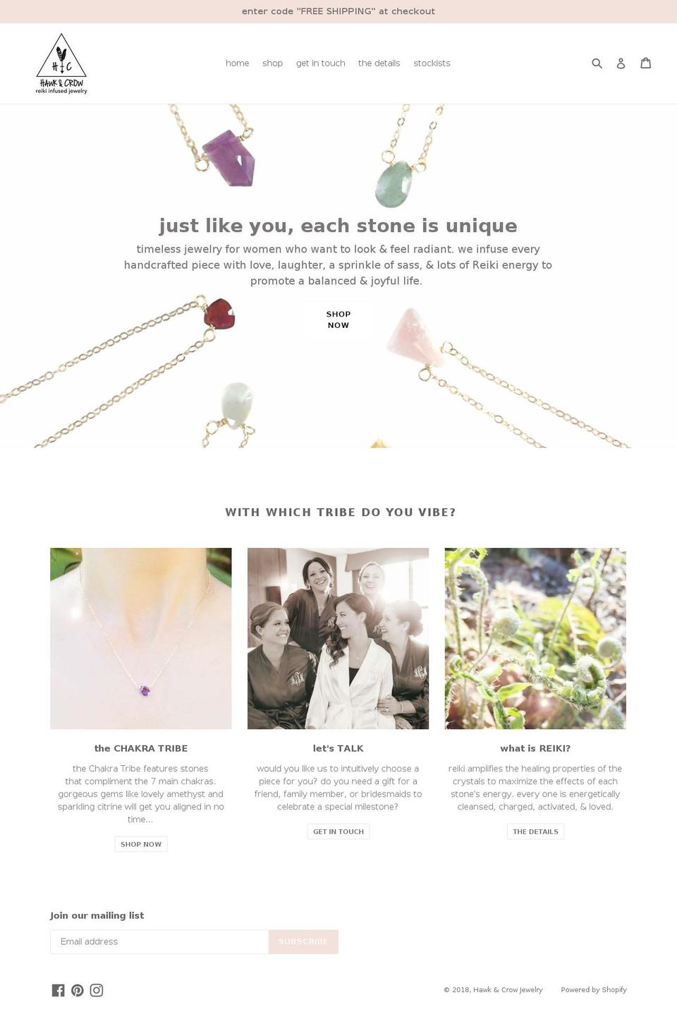 hawkandcrowjewelry.com — Shopify storefront screenshot