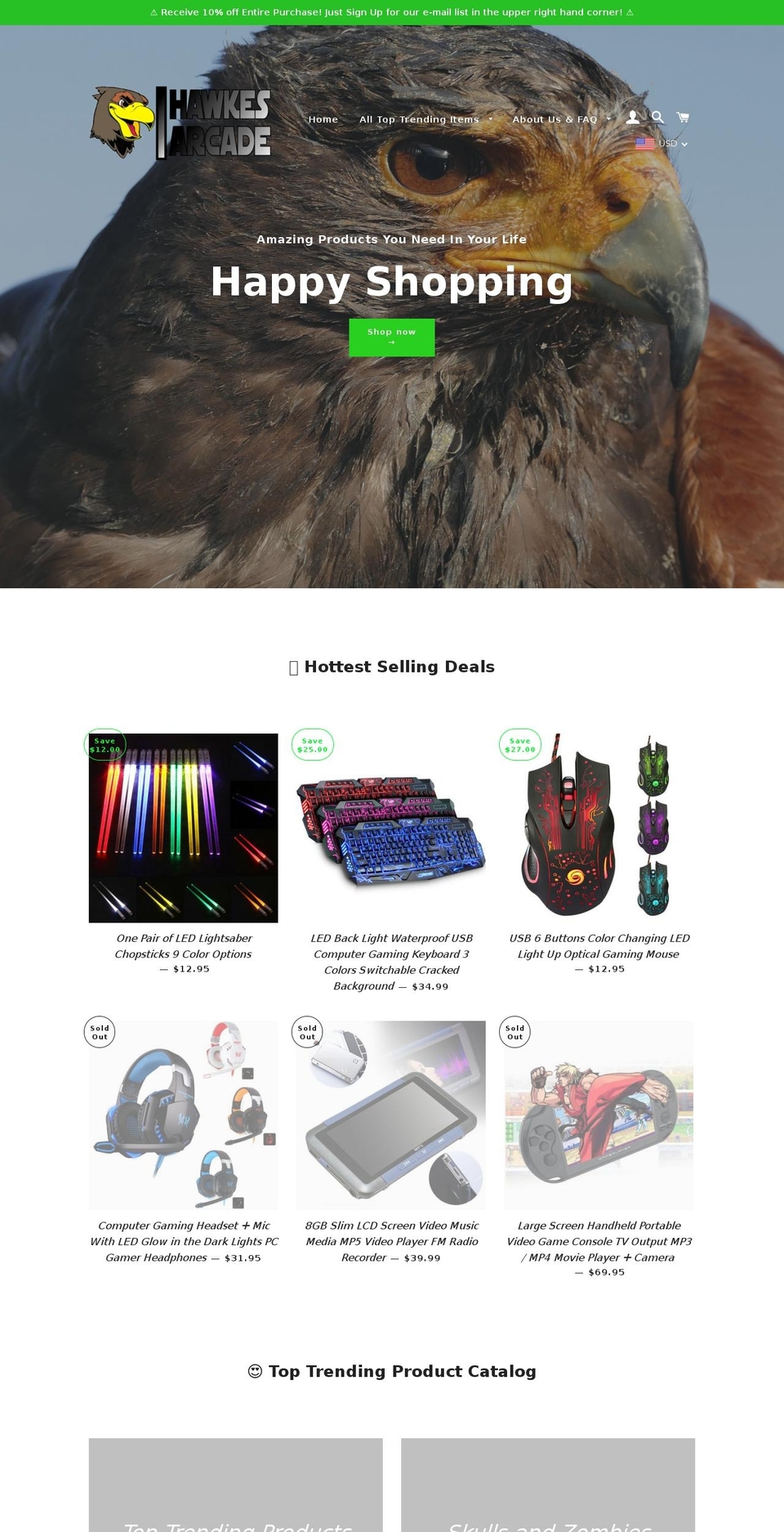 hawkesarcade.com shopify website screenshot