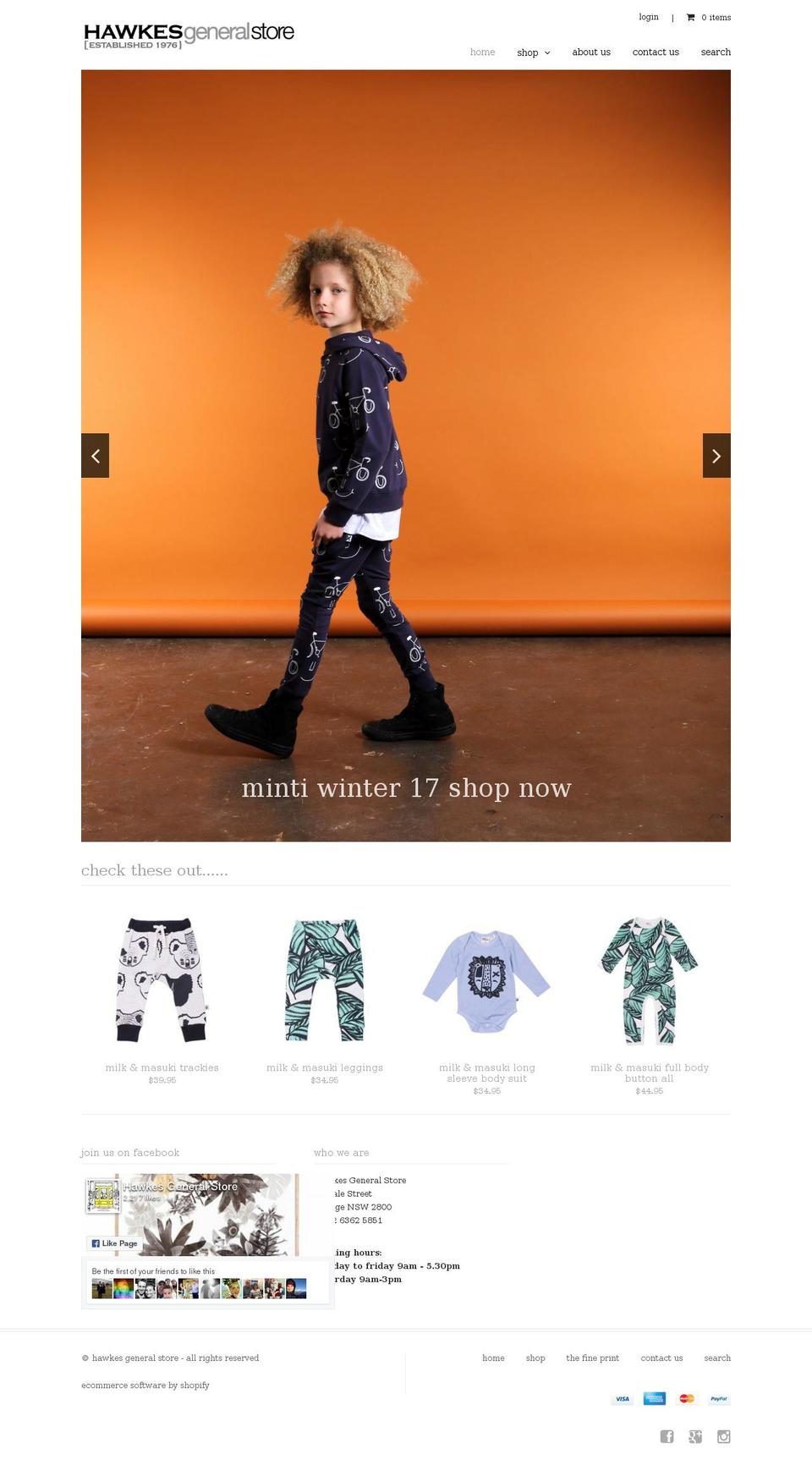 hawkesgeneralstore.com.au shopify website screenshot