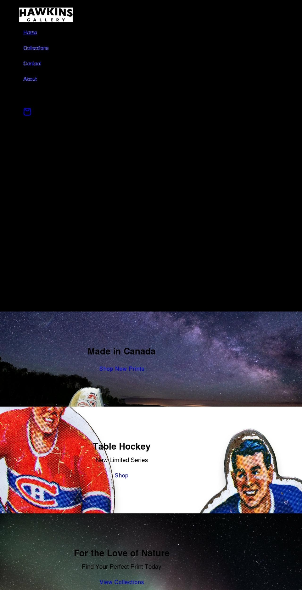 hawkinsgallery.com shopify website screenshot