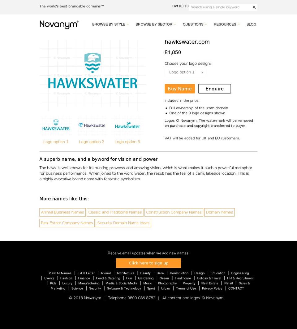 hawkswater.com — Shopify storefront screenshot