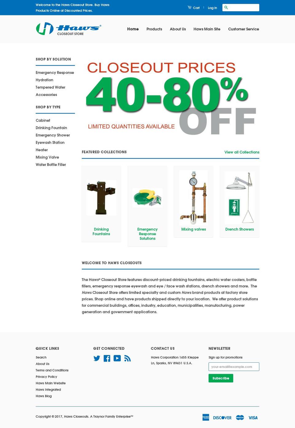 hawscloseouts.com shopify website screenshot