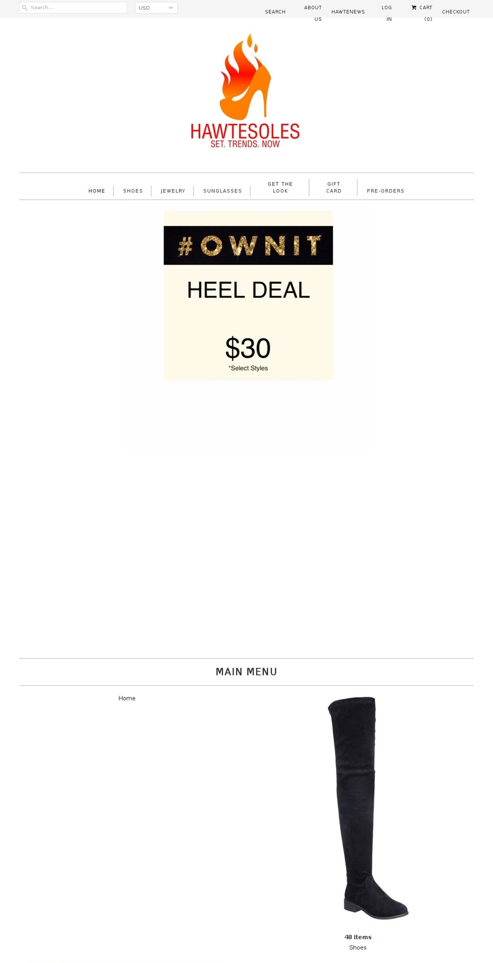 hawtesoles.com shopify website screenshot