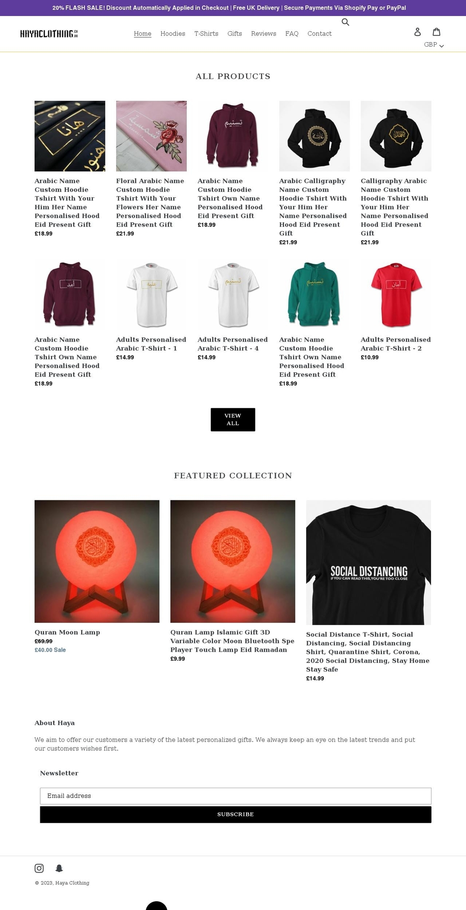 hayaclothing.co.uk shopify website screenshot