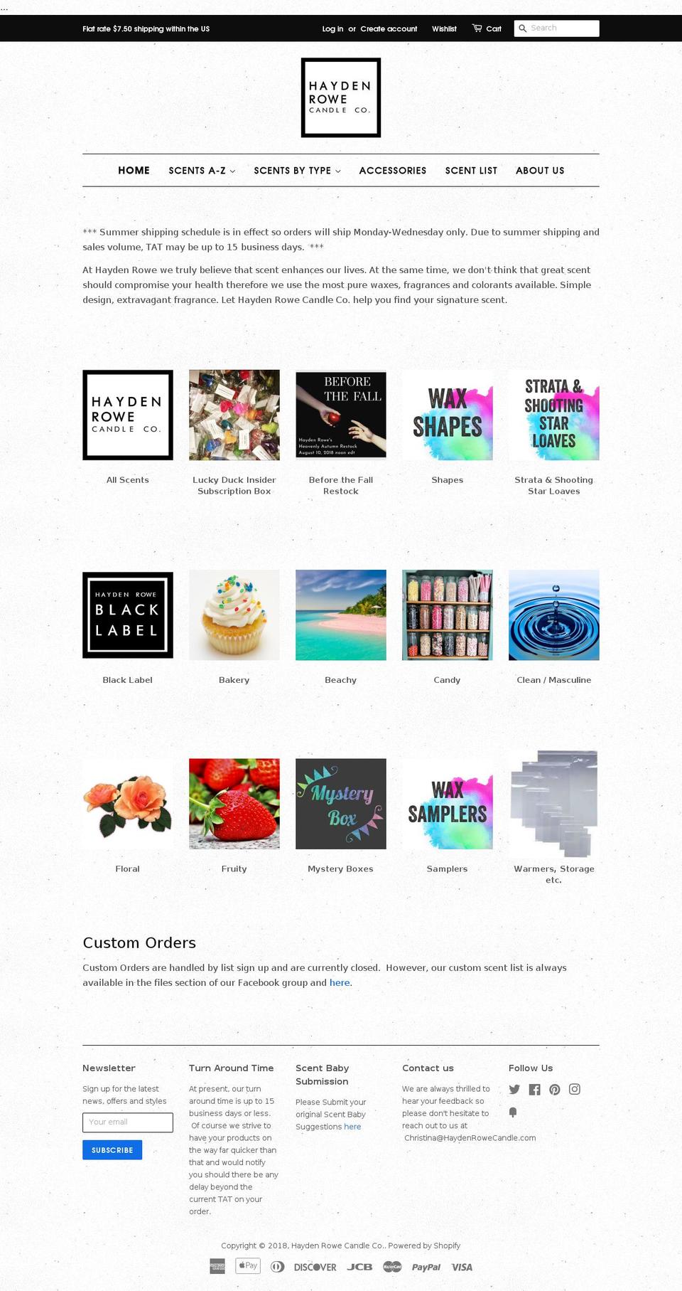 haydenrowecandle.com shopify website screenshot