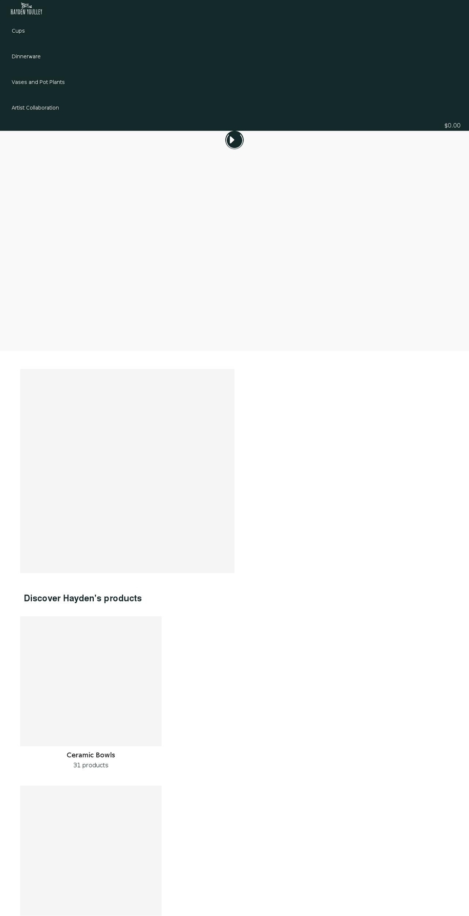 haydenyoulley.com shopify website screenshot