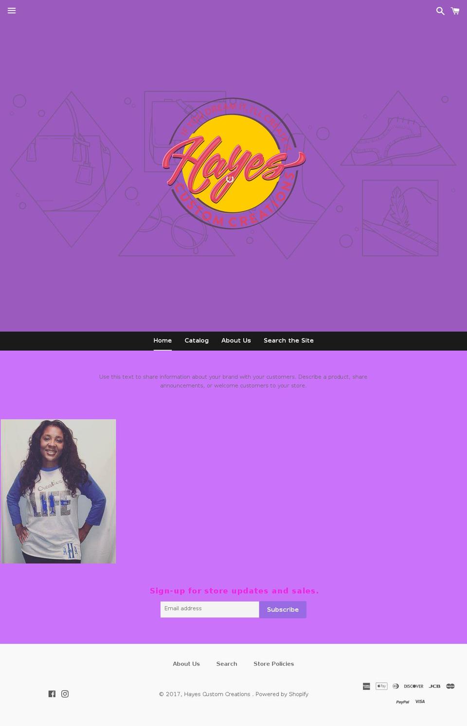 hayescrazecreations.com shopify website screenshot