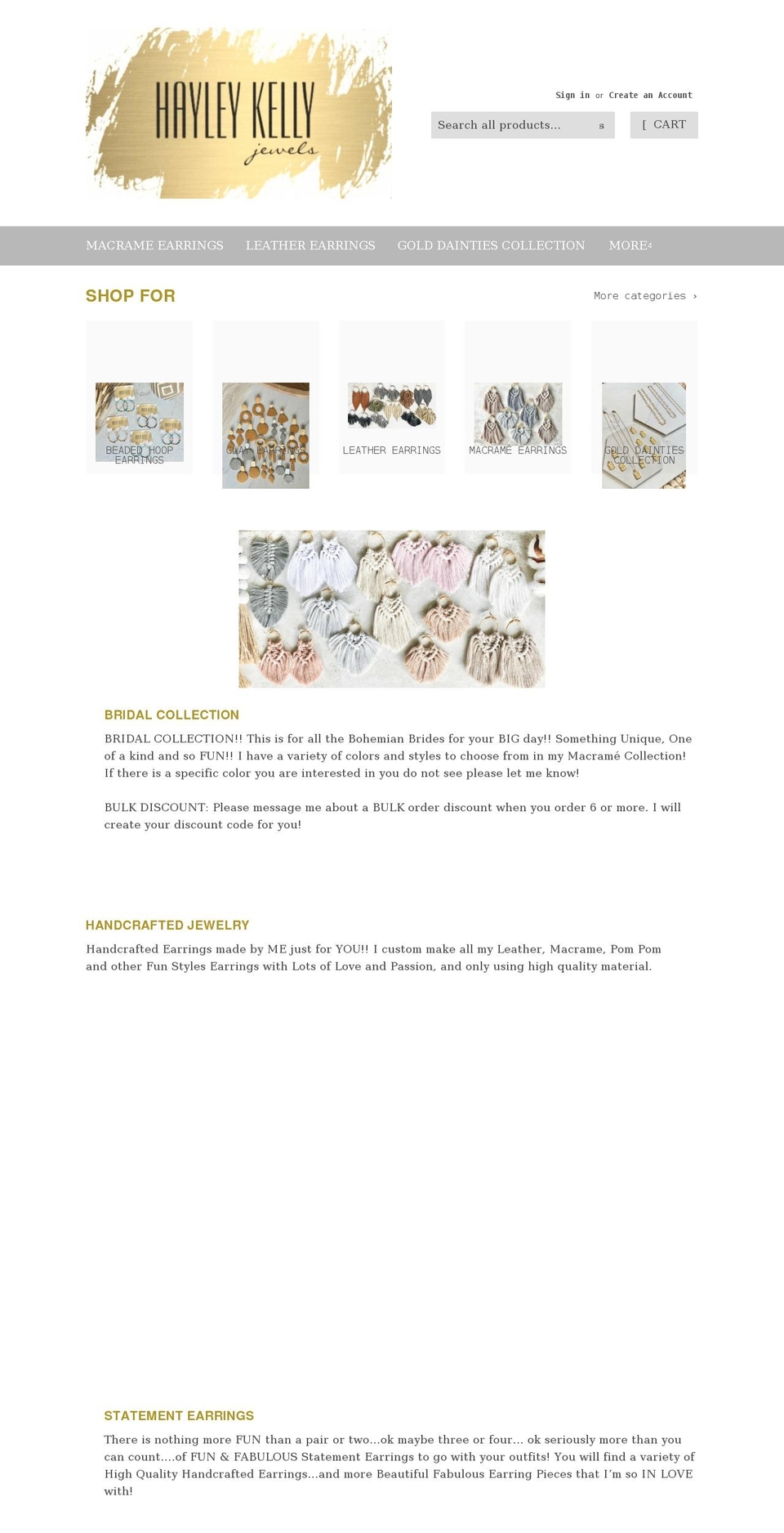 hayleykellyjewels.com shopify website screenshot