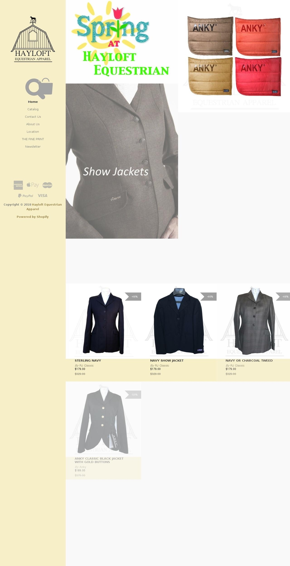 hayloftequestrianapparel.com — Shopify storefront screenshot