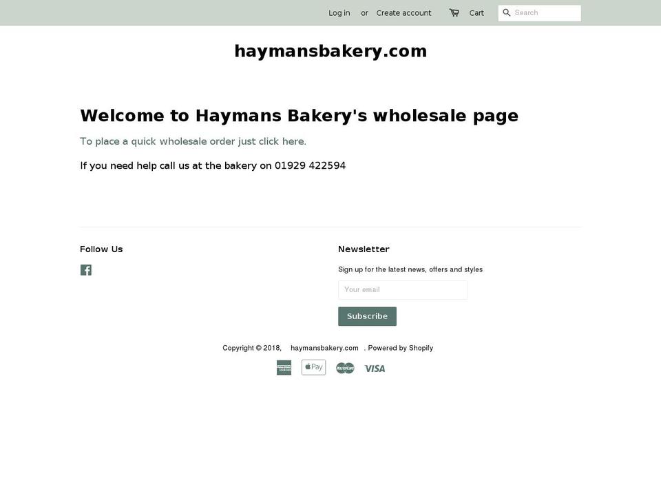 haymansbakery.com — Shopify storefront screenshot