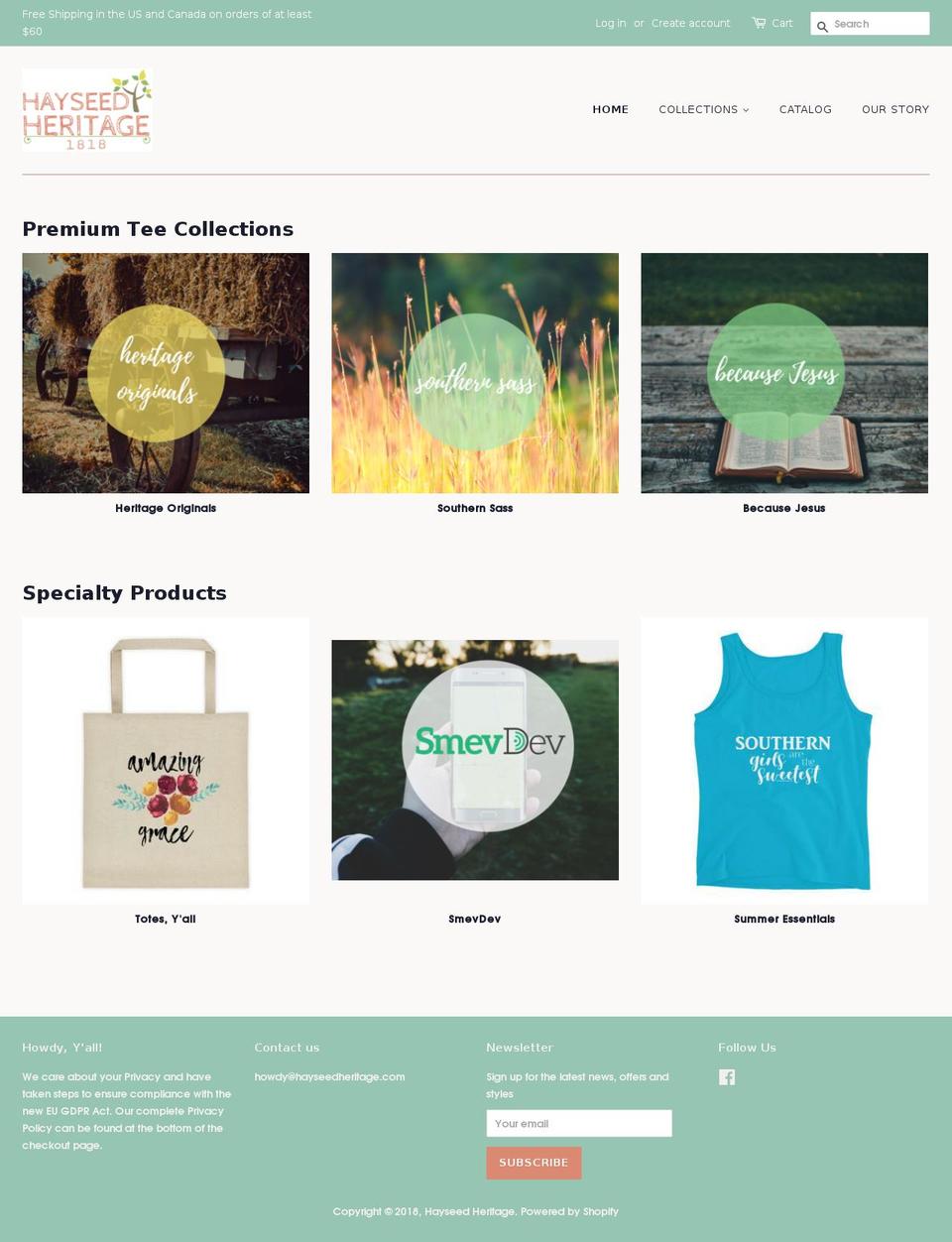 hayseedheritage.com — Shopify storefront screenshot