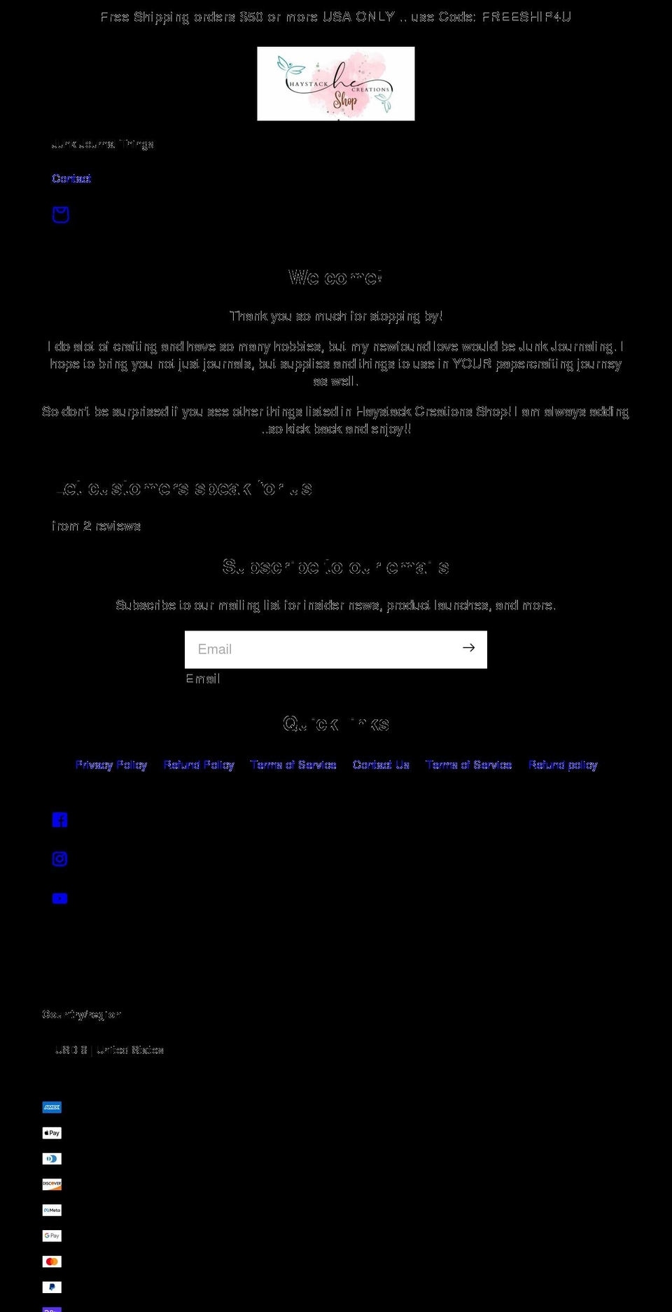 haystackcreations.com shopify website screenshot