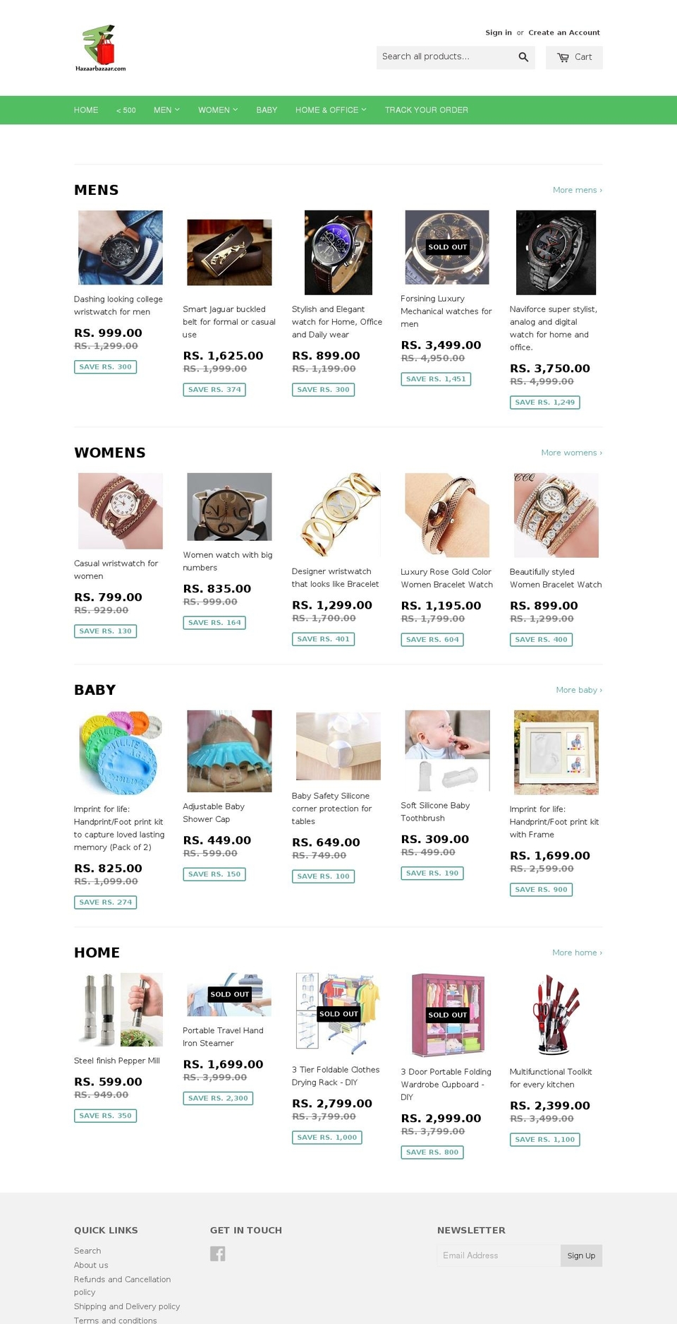 hazaarbazaar.in shopify website screenshot