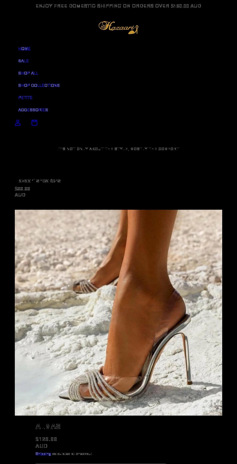 hazaarishoes.com shopify website screenshot