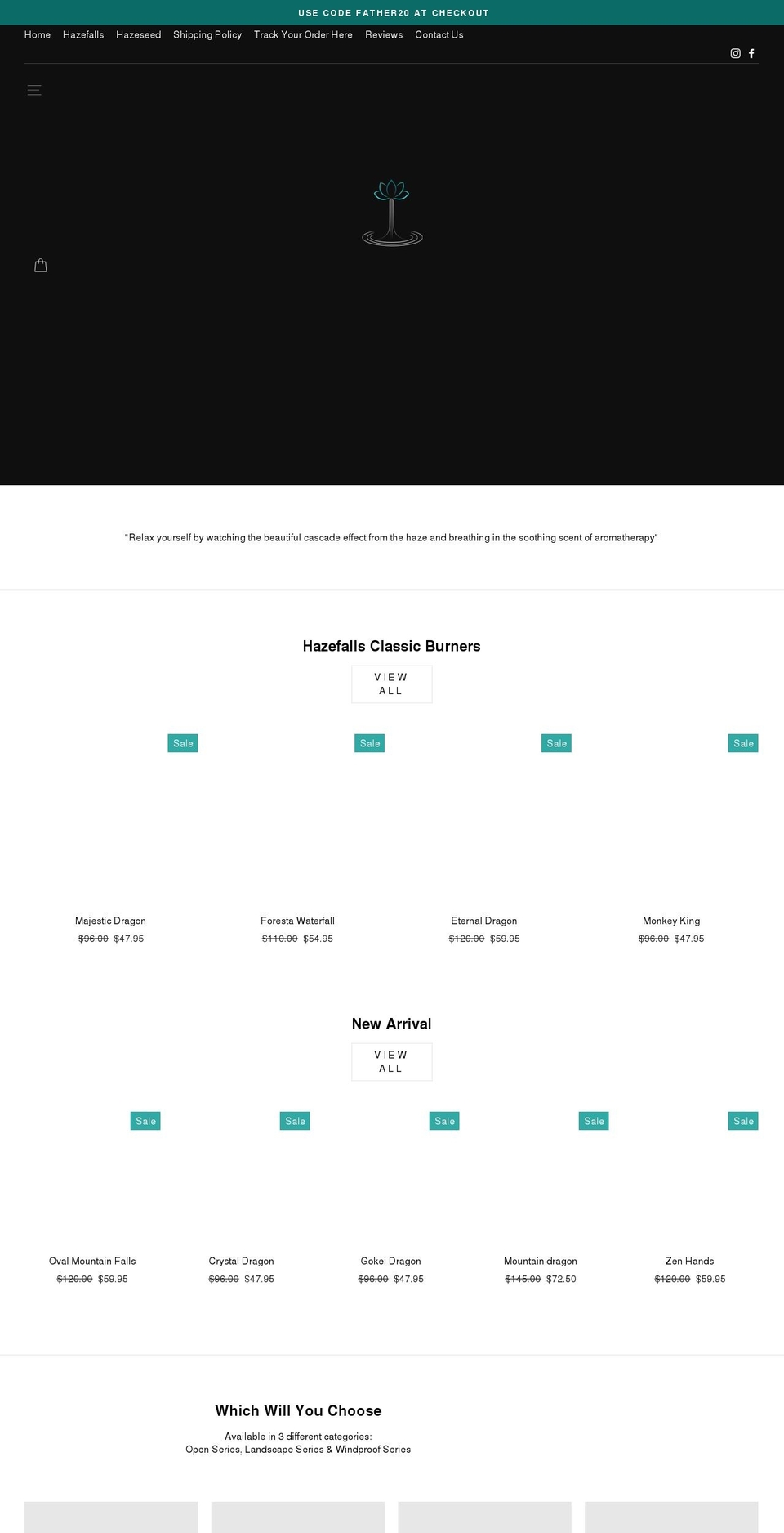 hazefalls.com shopify website screenshot